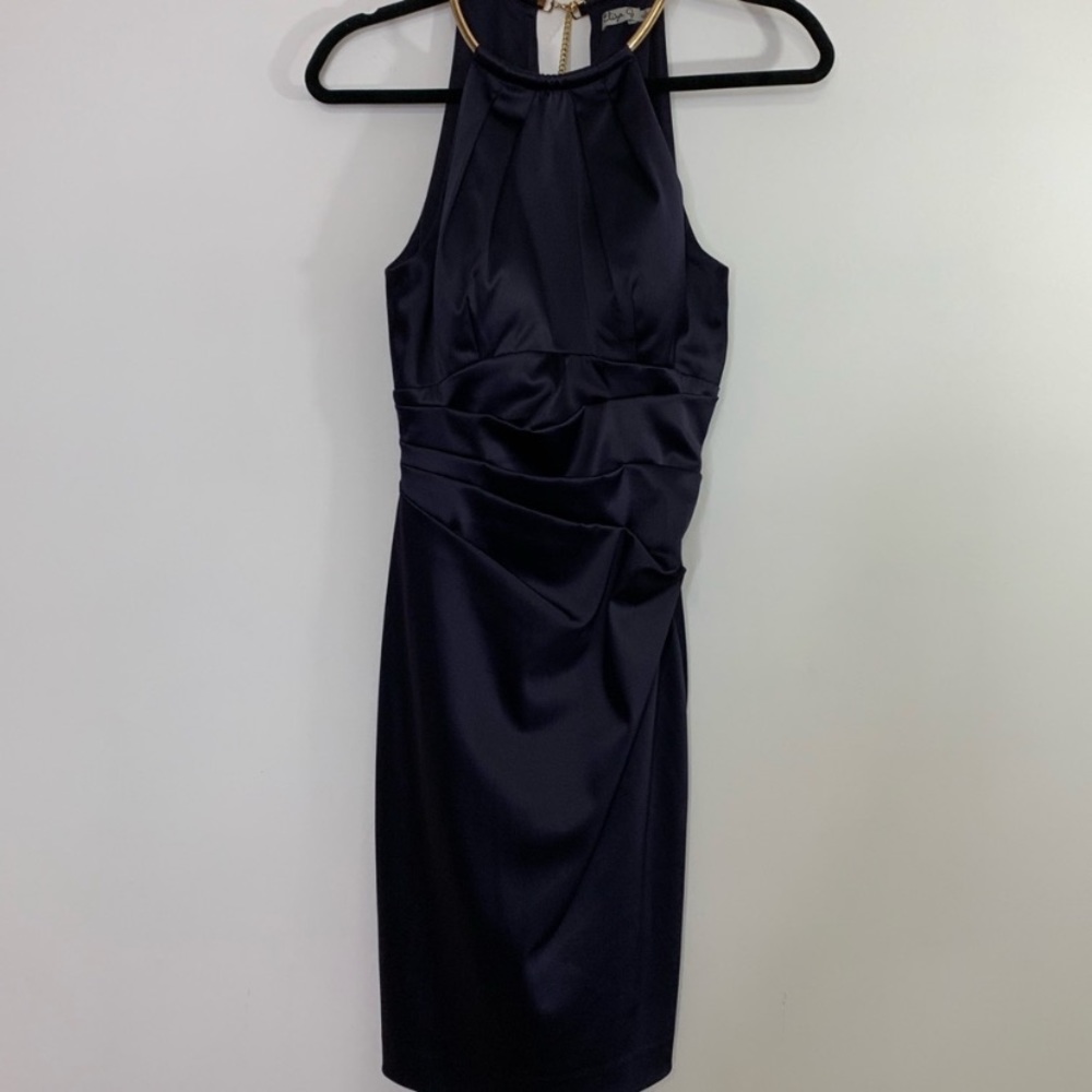 Eliza J Womens 4 Necklace Dress Gold Collar Sheath Purple Formal Cocktail Party‎
